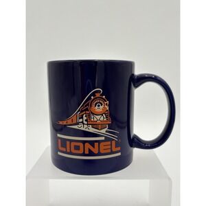 RARE! Lionel Trains Coffee Mug Navy Blue Ceramic Cup Orange Train Logo‎